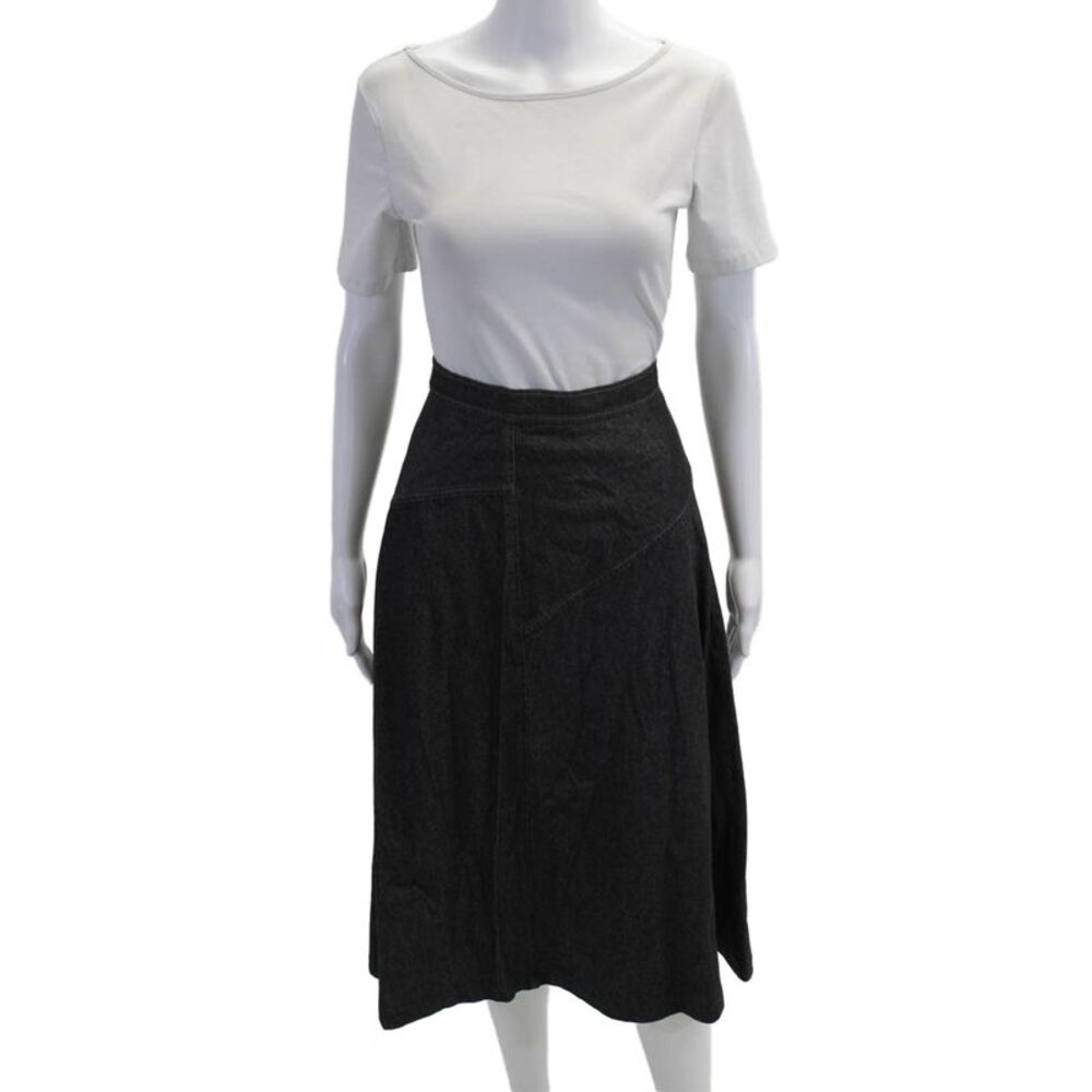 Mignon Doo Womens A-Line Midi Skirt Dark Gray Cotton Size M